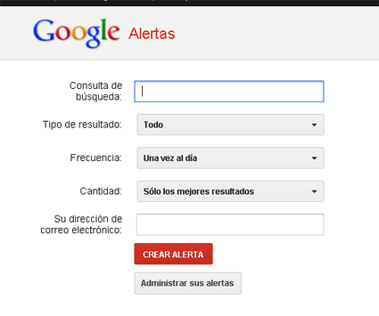La ventana de Google desde la que se pueden crear hasta mil alertas