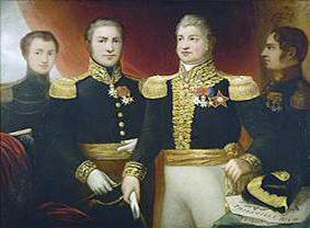 Le Général Léopold Hugo avec deux de ses frères et son fils Abel (Julie Hugo (Paris, 1797 ; Paris, 1869), entre 1820 et 1860, Maison de Victor Hugo).