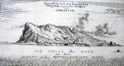 Gibraltar et les batteries flotantes, realizado por Jacob Xaver Schmuzer y estampado en Alemania hacia 1795 