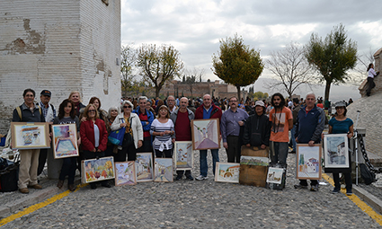 Grupo de acuarelistas granadino participante en la celebración del Día de la Acuarela, 2014 