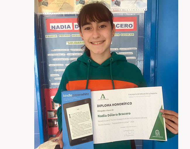 Nadia Dólera, del Colegio Santos Médicos de Cortes de Baza, obtiene premio por cuarta vez en el Certamen Literario Andaluz ‘Solidaridad en Letras’