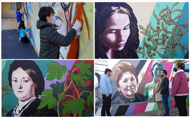 Alumnos del CEIP Al Zawiya pintan un grafiti dedicado a doce mujeres destacadas del municipio