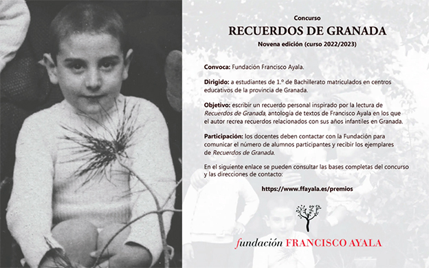 La Fundación Francisco Ayala convoca la IX edición del certamen ‘Recuerdos de Granada’, dirigida a estudiantes granadinos de 1.º de Bachillerato